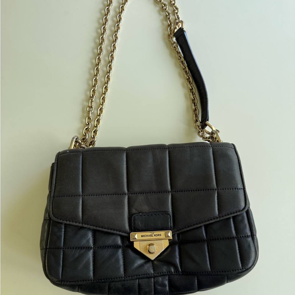 Michael Kors Black Quilted Shoulder Bag with Gold Accents